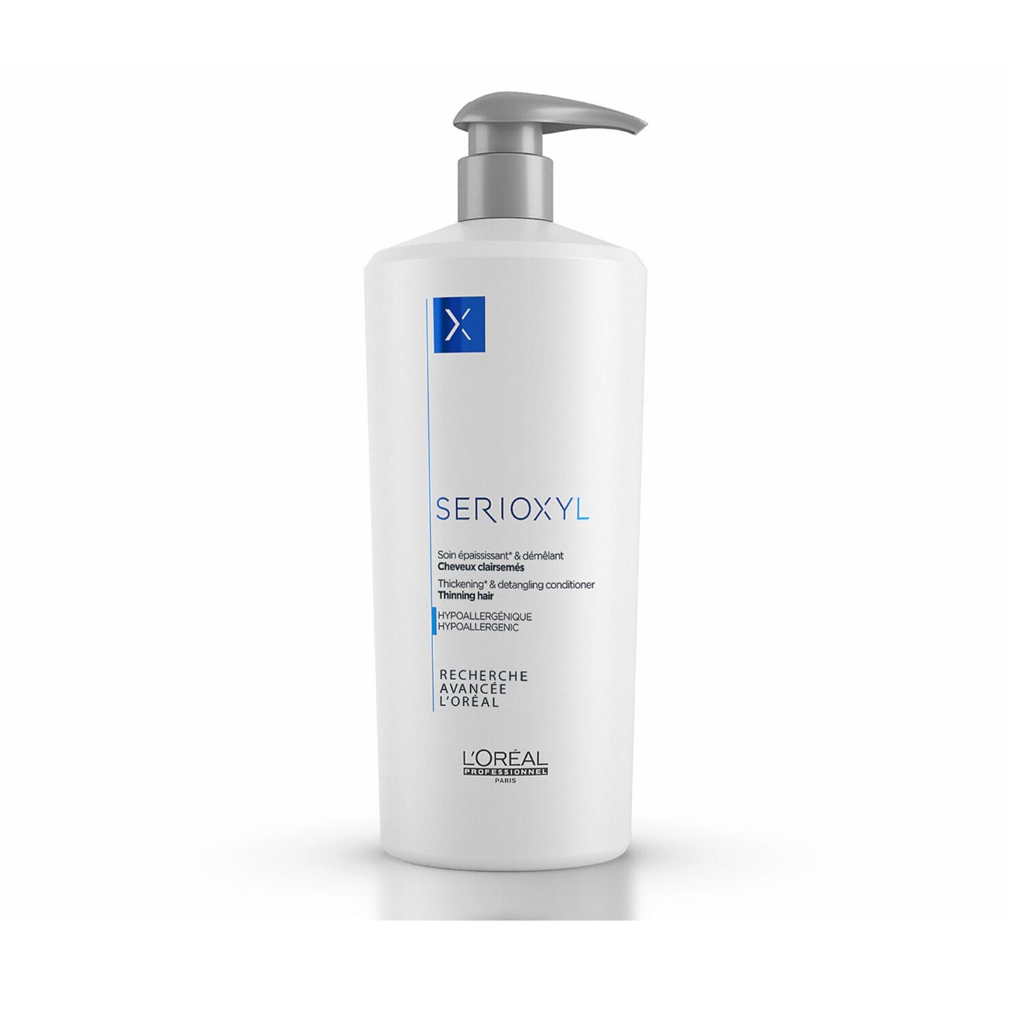 L'Oréal Professionnel Serioxyl Thickening Conditioner — 1 L pump bottle, hypoallergenic thickening and detangling conditioner for thinning hair, front label, plain white background