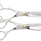 Olivia Garden SilkCut 6.5 inch left-handed shear with its matching thinner in the open case, on a plain white background