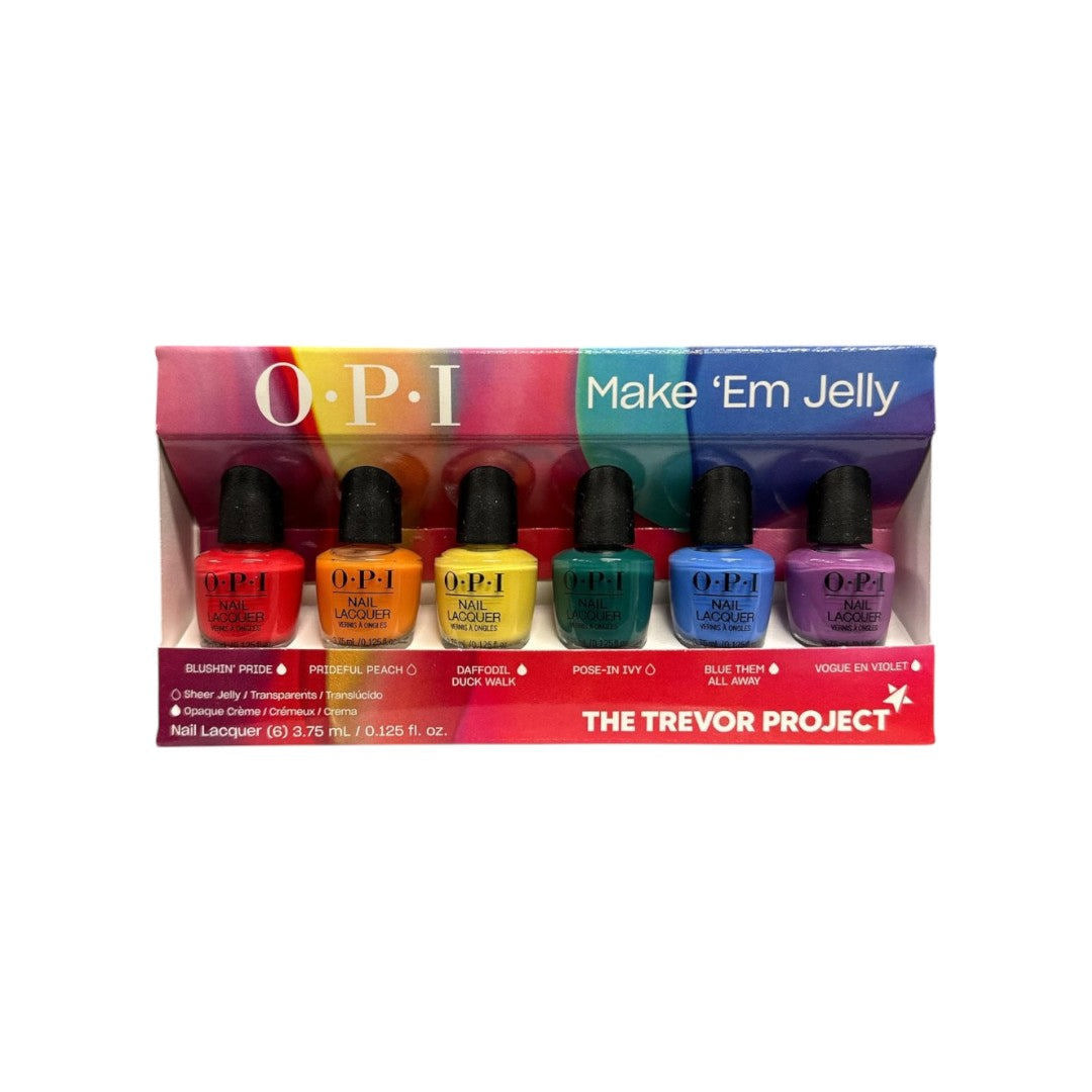 OPI Nail Lacquer Gift Sets — Summer '25 Make 'Em Jelly 6-piece mini Nail Lacquer pack, front of carton
