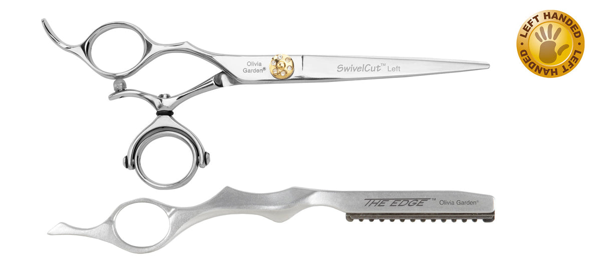Olivia Garden SwivelCut 6.5 inch left-handed swivel-thumb shear case deal, on a plain white background