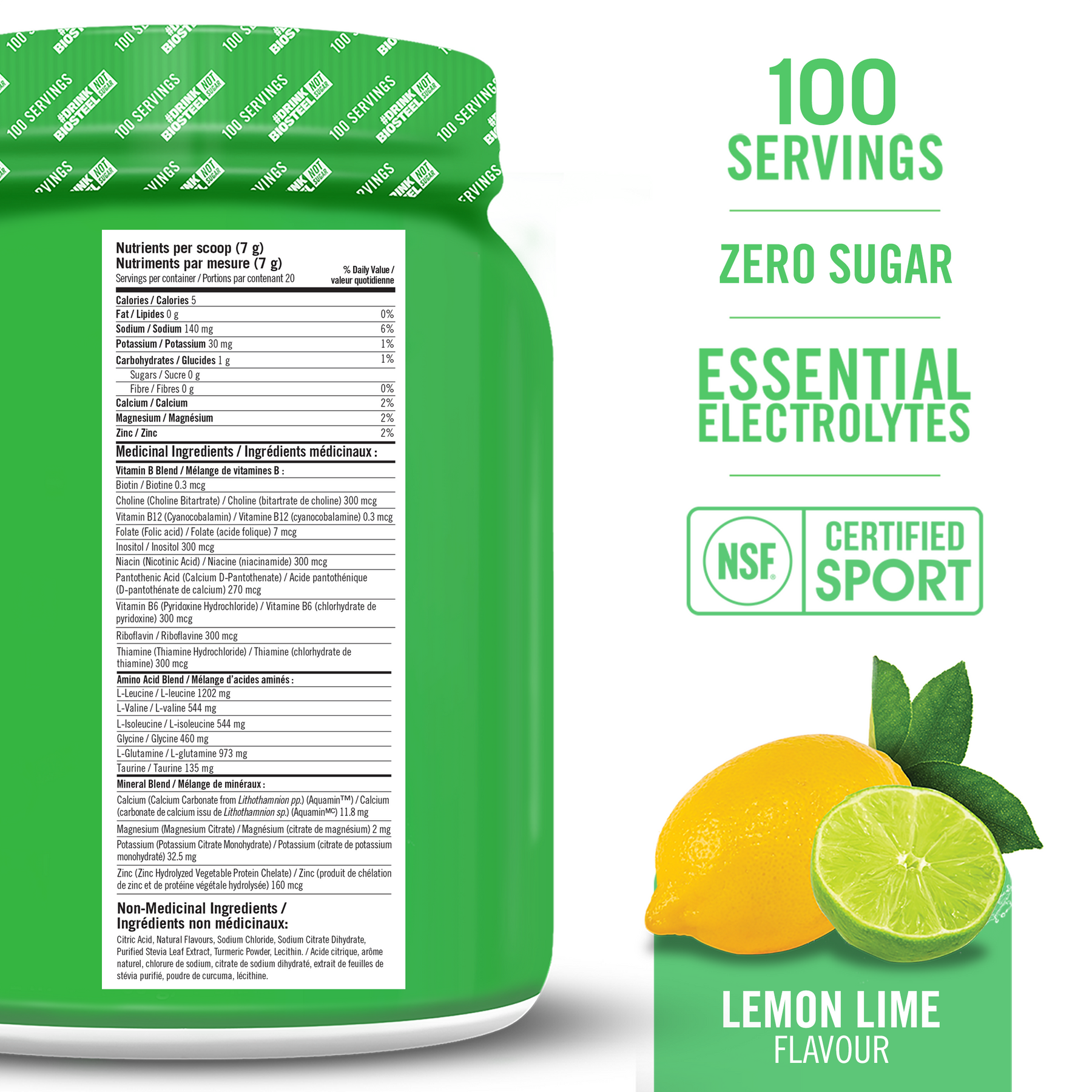 HYDRATION MIX / Lemon-Lime - 100 Servings - by BioSteel Sports Nutrition |ProCare Outlet|