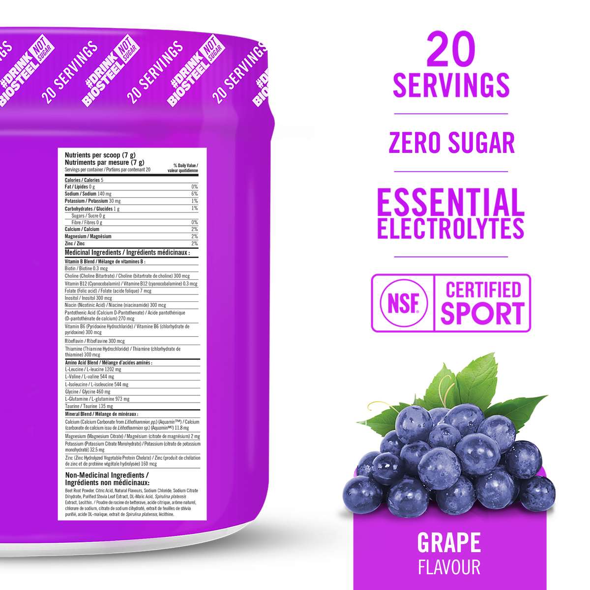 Hydration Mix / Grape - 20 Servings - by BioSteel Sports Nutrition |ProCare Outlet|