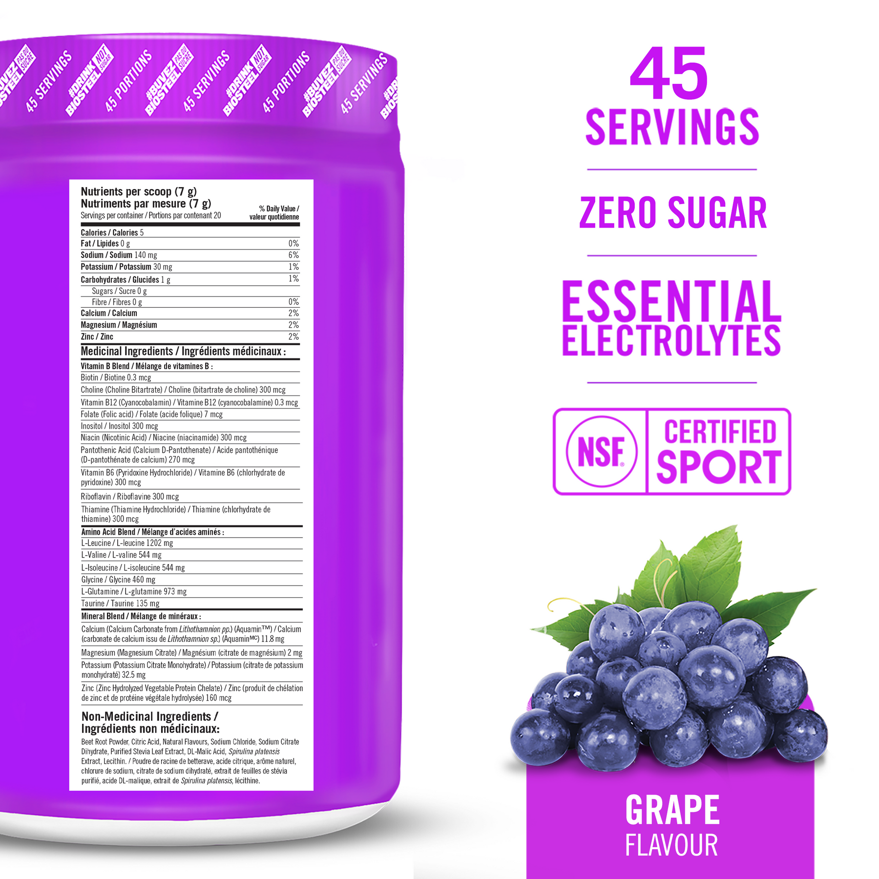 Hydration Mix / Grape - 45 Servings - by BioSteel Sports Nutrition |ProCare Outlet|