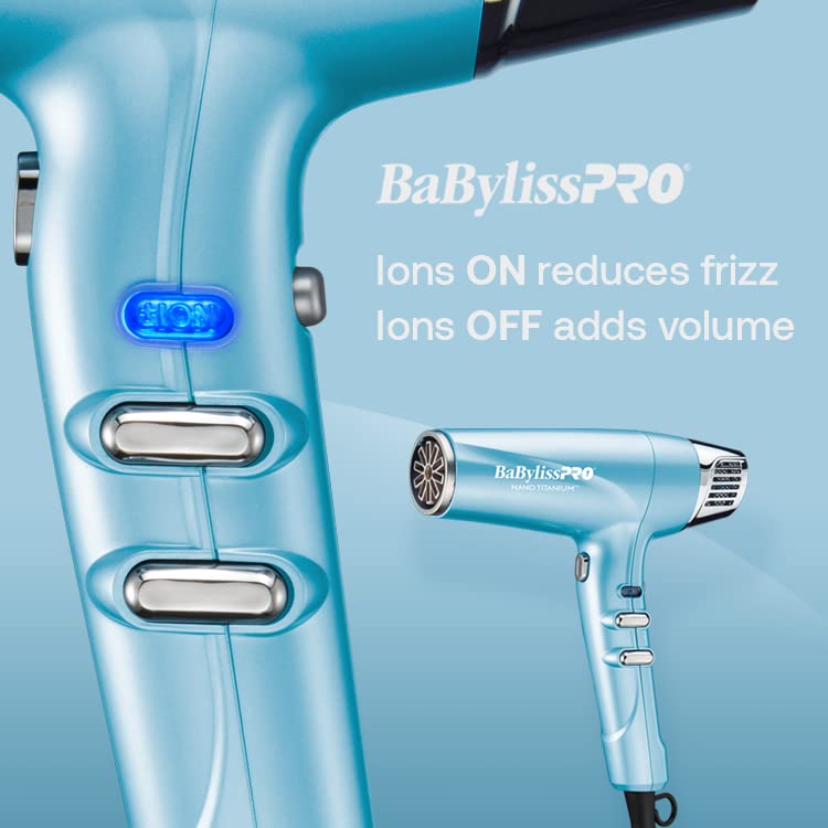 BabylissPRO Nano Titanium Hair Dryer, Professional 2000-Watt Blow Dryer, Ionic Technology Dries Hair Faster With Less Frizz