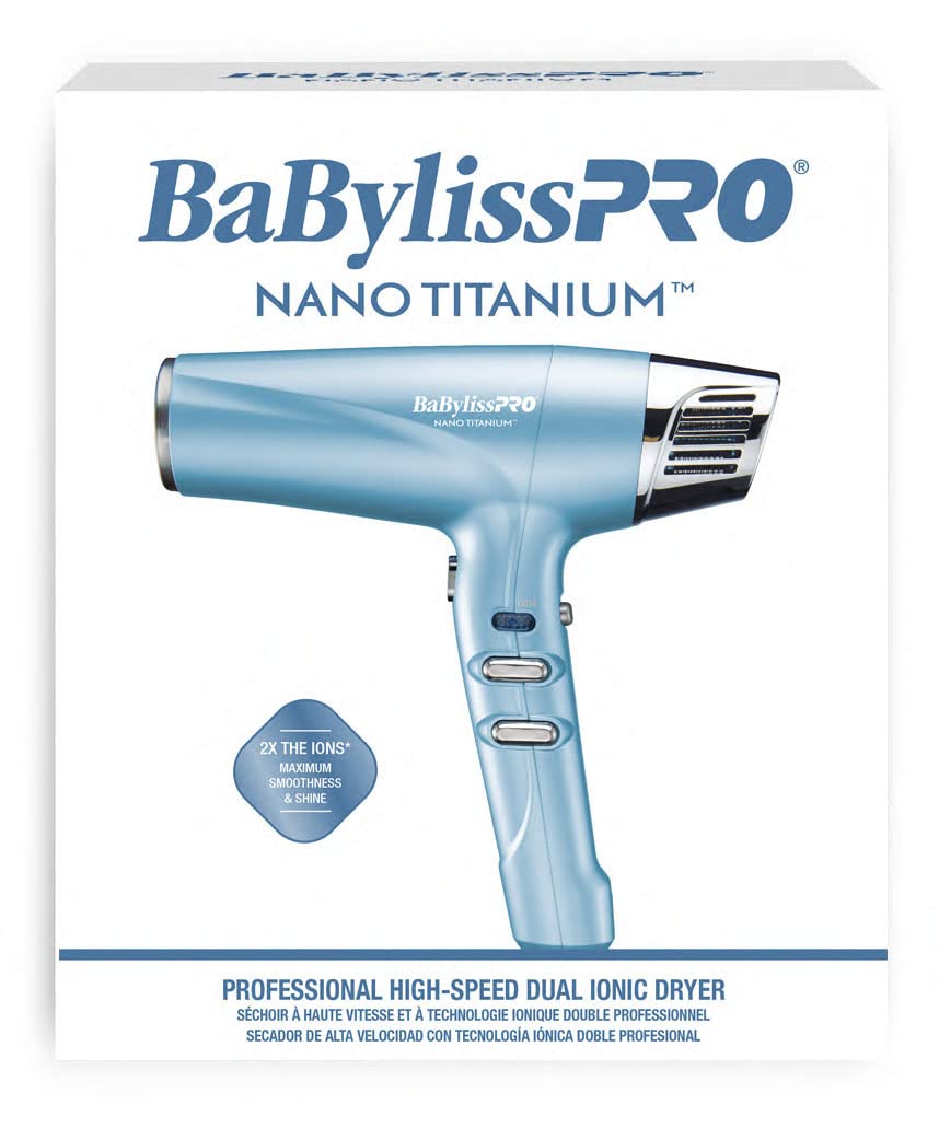 BabylissPRO Nano Titanium Hair Dryer, Professional 2000-Watt Blow Dryer, Ionic Technology Dries Hair Faster With Less Frizz