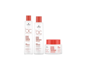 Schwarzkopf Bc Bonacure Repair Rescue includes:
250 mL Shampoo, 200 mL Conditioner & 200 mL Treatment