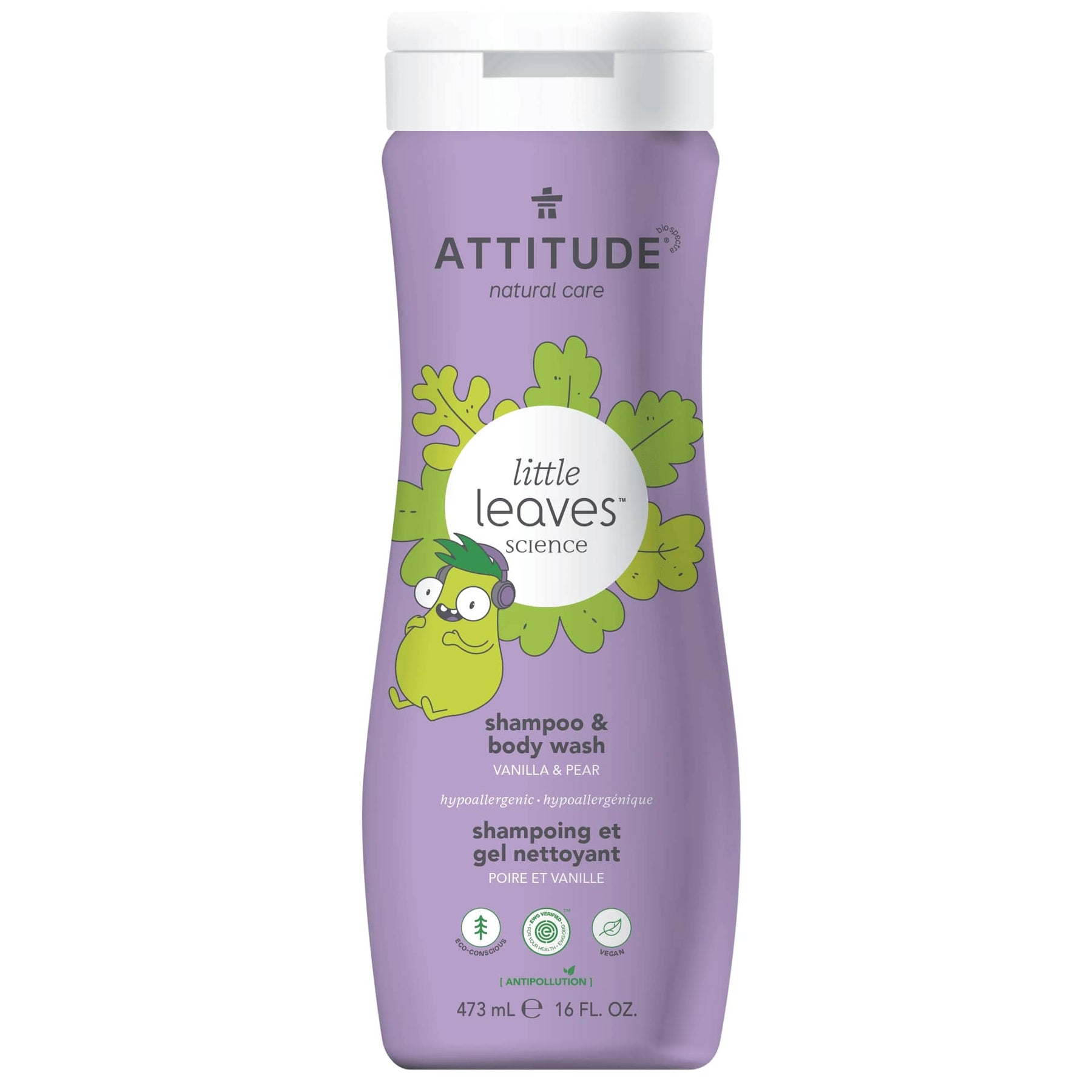 Shampoo and Body Wash 2-in-1 for kids : LITTLE LEAVES™ - Vanilla and pear / 473 mL - by ATTITUDE |ProCare Outlet|