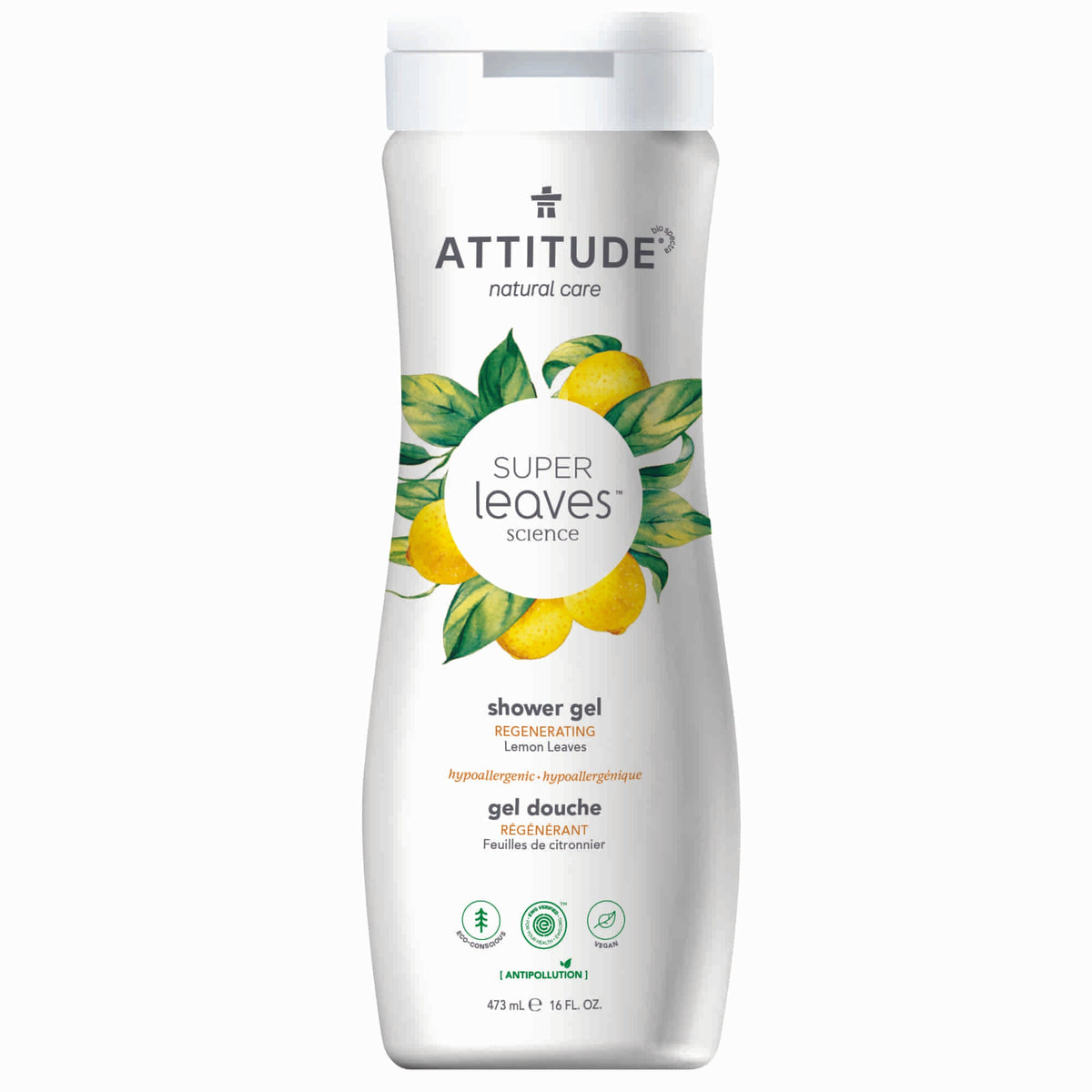 Shower Gel : SUPER LEAVES™ - Lemon leaves / 473 mL - by ATTITUDE |ProCare Outlet|