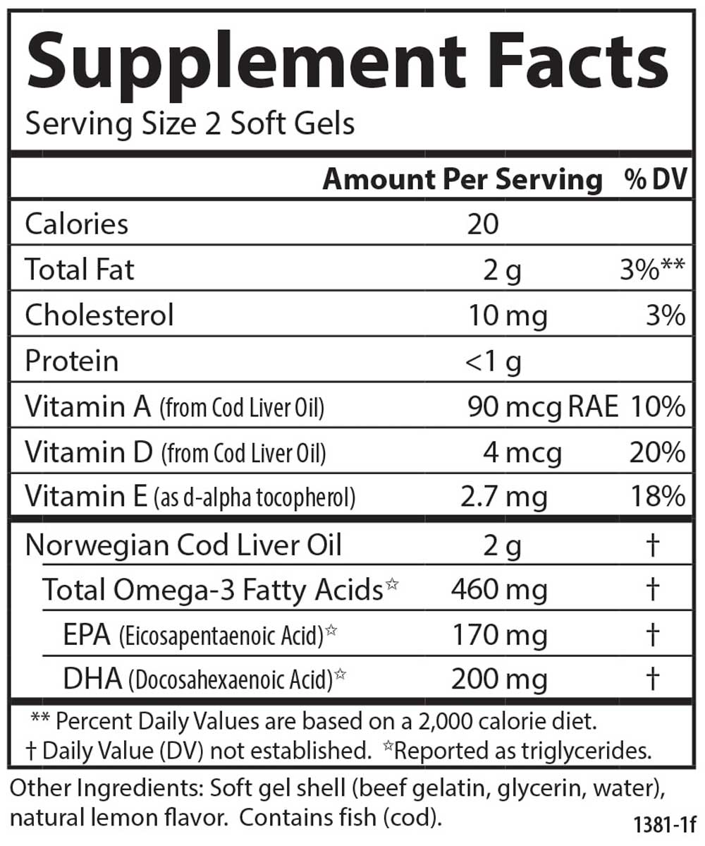 Carlson Labs Cod Liver Oil Gems™, Lightly Lemon - by Carlson Labs |ProCare Outlet|