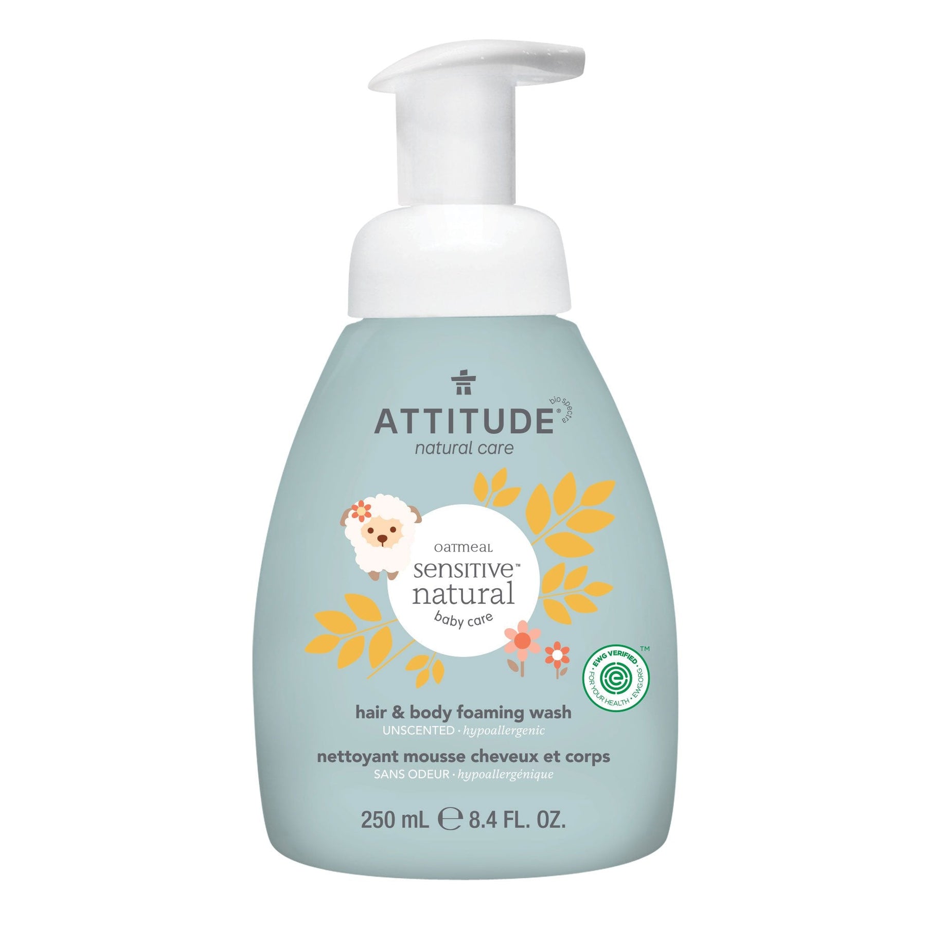 Hair and Body Foaming Wash : Baby SENSITIVE SKIN - by Attitude |ProCare Outlet|