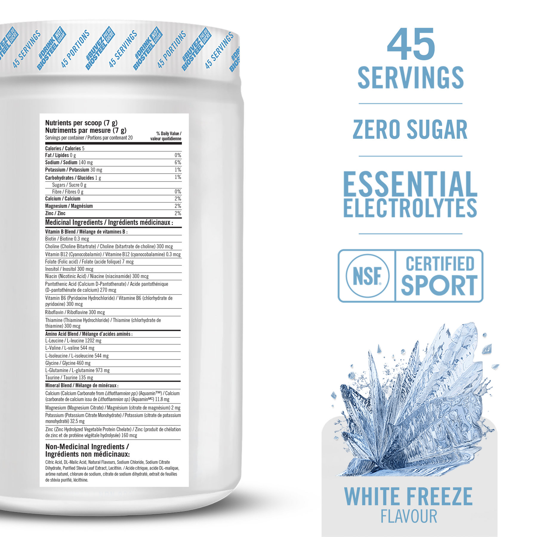 HYDRATION MIX / White Freeze - 45 Servings - by BioSteel Sports Nutrition |ProCare Outlet|