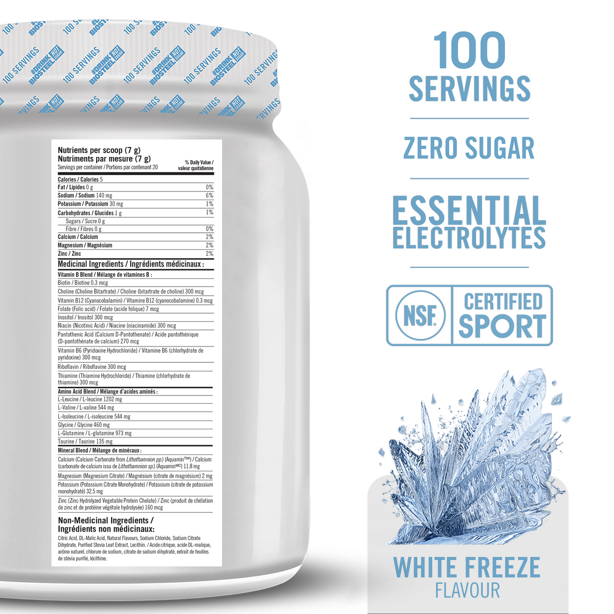 HYDRATION MIX / White Freeze - 100 Servings - by BioSteel Sports Nutrition |ProCare Outlet|