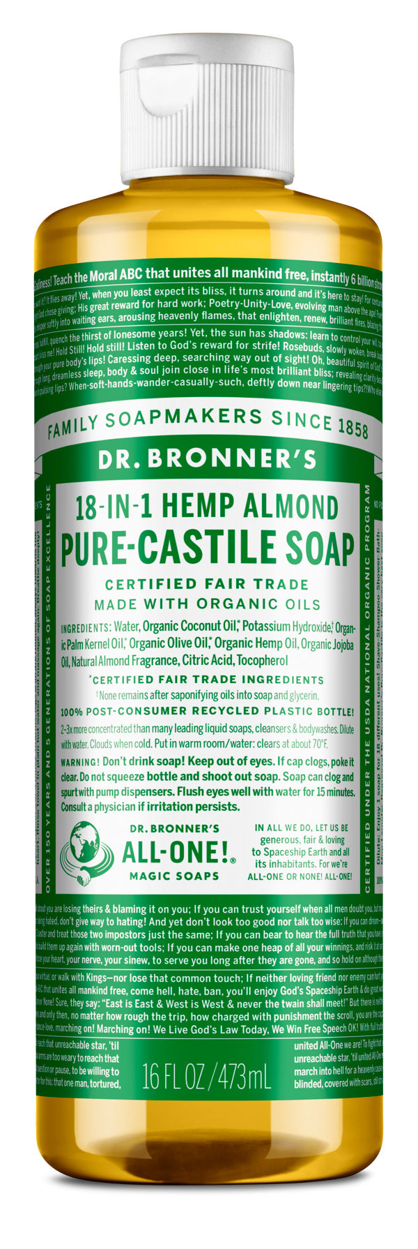 Almond - Pure-Castile Liquid Soap - 16 oz - by Dr Bronner's |ProCare Outlet|