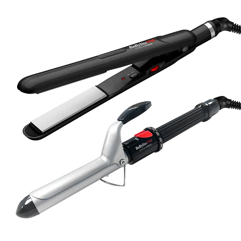 BABYLISS PRO. DUO CURLING IRON + CERAMIC FLAT IRON - 1 IN