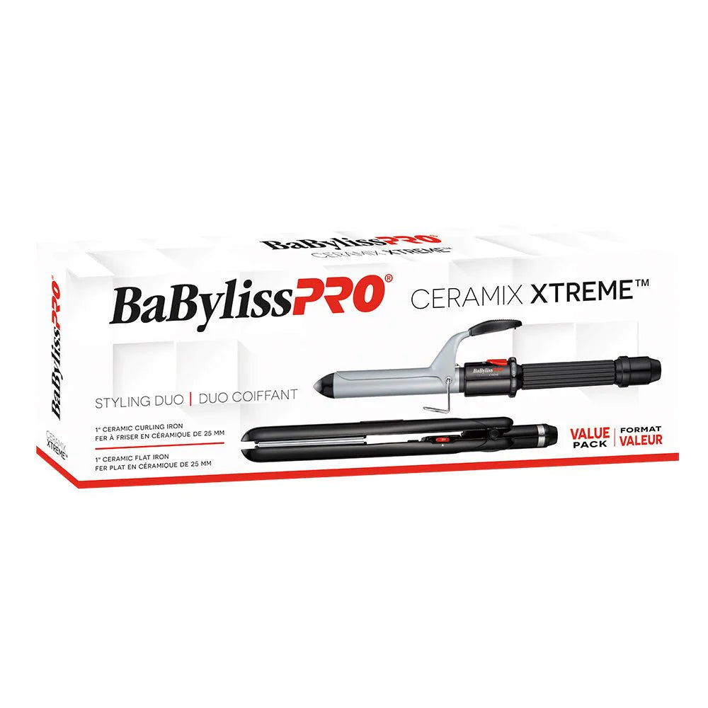 BABYLISS PRO. DUO CURLING IRON + CERAMIC FLAT IRON - 1 IN